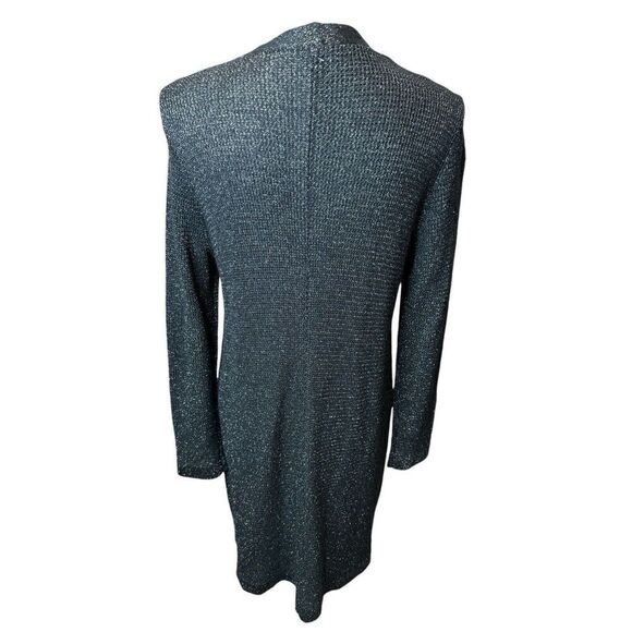 Eileen Fisher Black Merino Wool Open Front Metallic Sparkle Cardigan Sz Medium - Picture 4 of 8